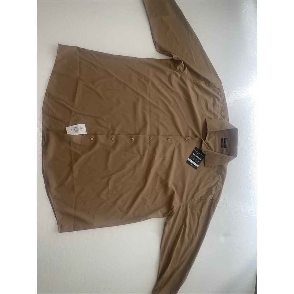 Shaquille O'Neal XLG Shirt Men Big Fit Khaki Solid Brown NWT $70 MSRP